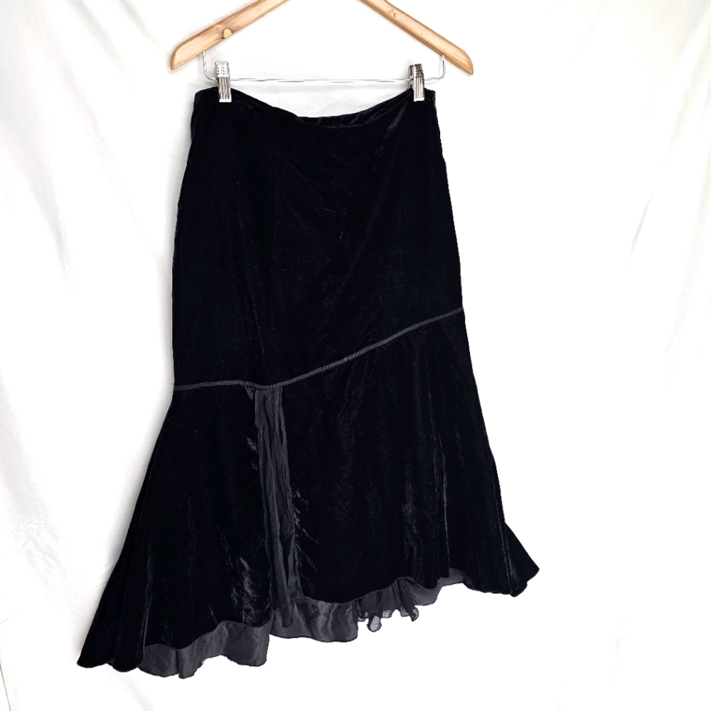Chelsea Design Black Velvet Mermaid Peplum Long Skirt